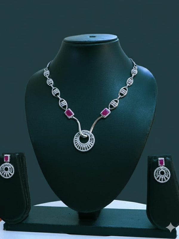 Classic Necklace /  AD jewellery  With Earrings / Unique Like You - Handcrafted Jewellery