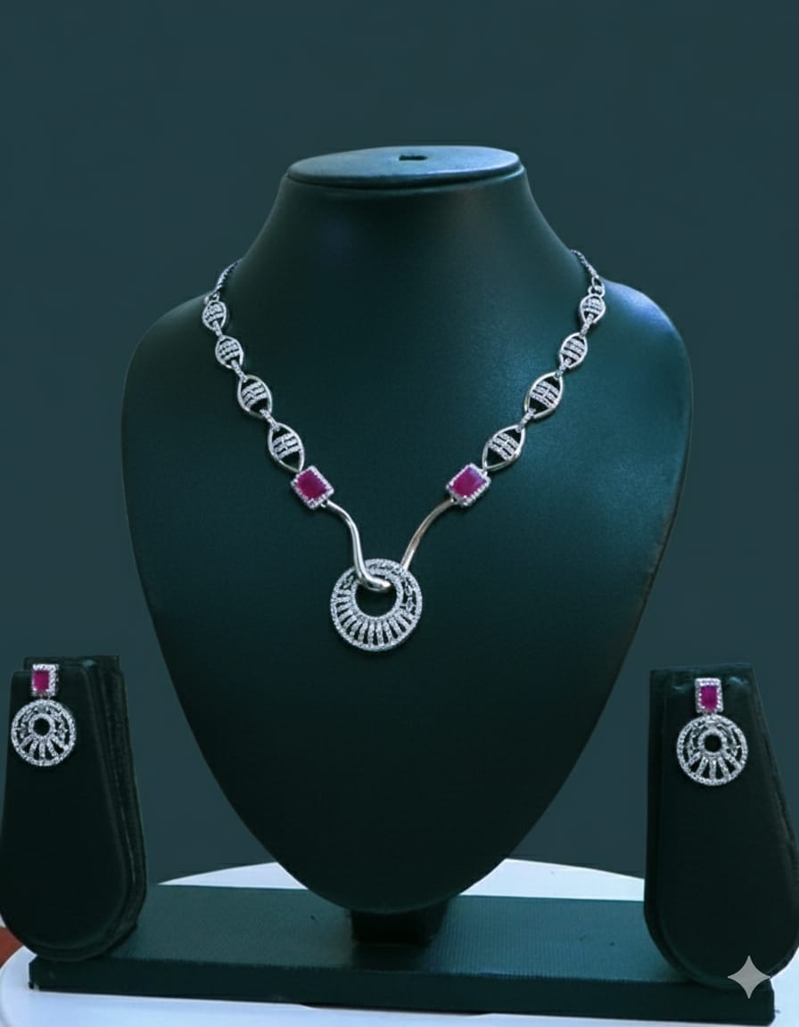 Classic Necklace /  AD jewellery  With Earrings / Unique Like You - Handcrafted Jewellery