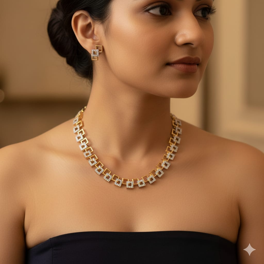 Golden Glow with CZ Brilliance / Classic Gold With Earrings / Modern Sparkle