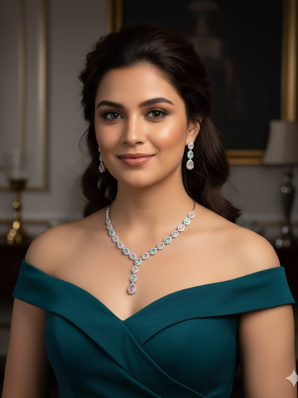 Cubic Zircon /  Classic Necklace Set - Eternal Beauty / Pastel Perfection in 