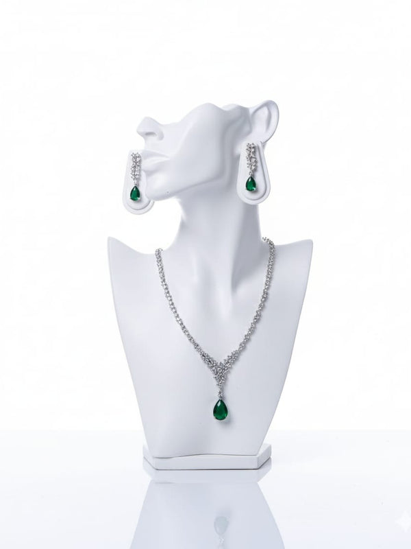 Nature's Elegance in CZ Form With Earrings / Green Glamour - Lasting Impression