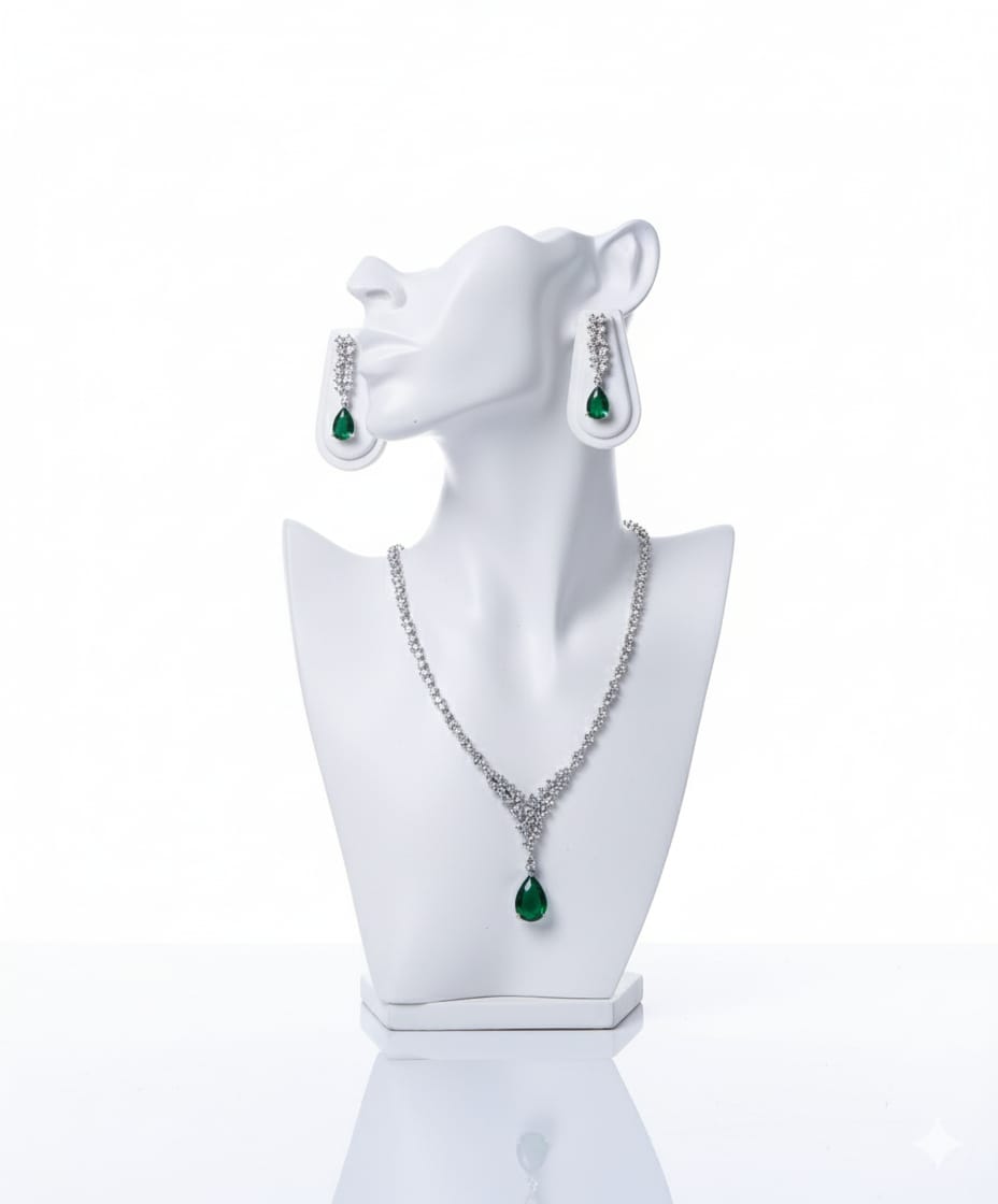 Nature's Elegance in CZ Form With Earrings / Green Glamour - Lasting Impression