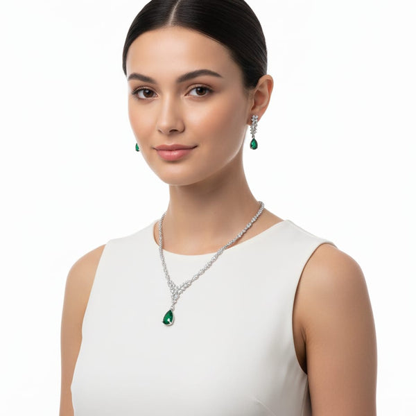 Nature's Elegance in CZ Form With Earrings / Green Glamour - Lasting Impression