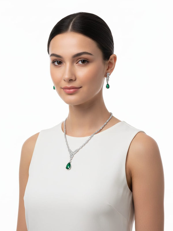 Nature's Elegance in CZ Form With Earrings / Green Glamour - Lasting Impression