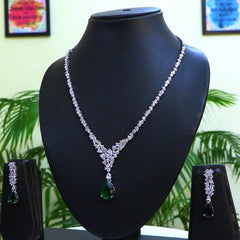 Nature's Elegance in CZ Form With Earrings / Green Glamour - Lasting Impression