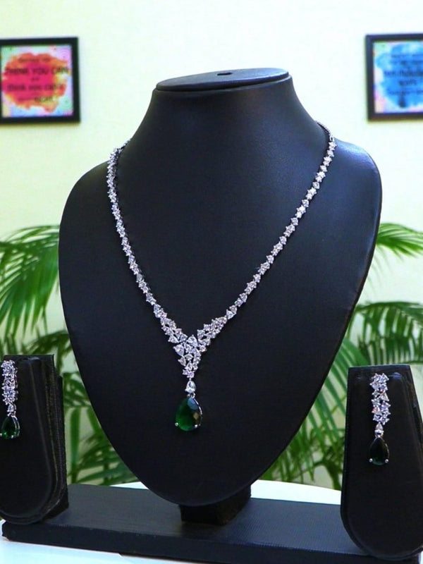 Nature's Elegance in CZ Form With Earrings / Green Glamour - Lasting Impression