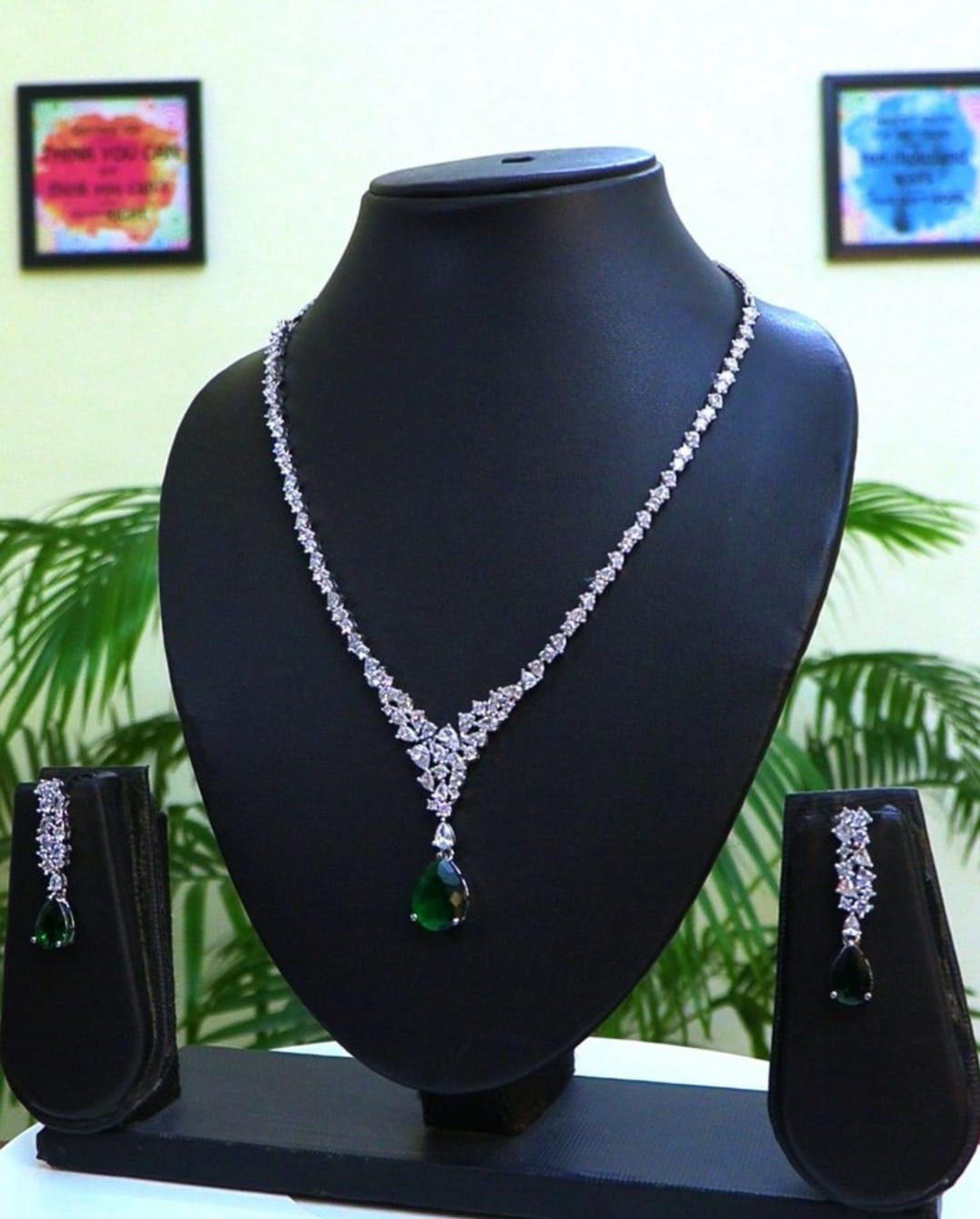 Nature's Elegance in CZ Form With Earrings / Green Glamour - Lasting Impression