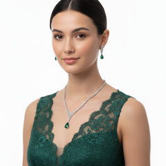 Nature's Elegance in CZ Form With Earrings / Green Glamour - Lasting Impression
