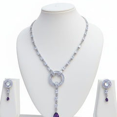 Light Weighted CZ Necklace Set With Earrings / Blue Colour