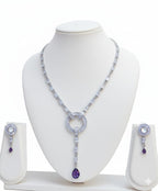 Light Weighted CZ Necklace Set With Earrings / Blue Colour