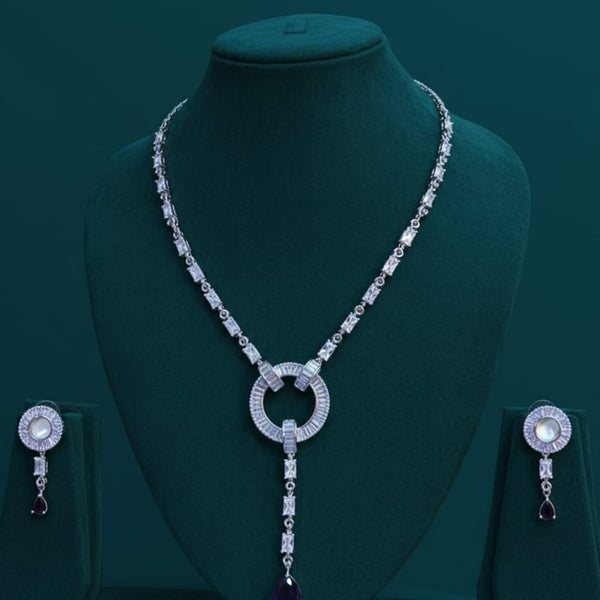 Light Weighted CZ Necklace Set With Earrings / Blue Colour