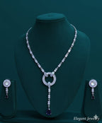 Light Weighted CZ Necklace Set With Earrings / Blue Colour