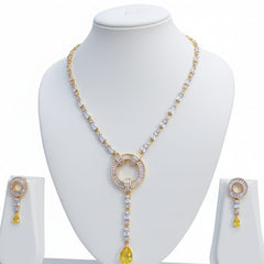 Light Weighted CZ Necklace Set With Earrings / Yellow Colour