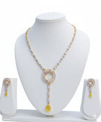Light Weighted CZ Necklace Set With Earrings / Yellow Colour
