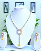 Light Weighted CZ Necklace Set With Earrings / Yellow Colour