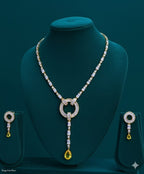 Light Weighted CZ Necklace Set With Earrings / Yellow Colour