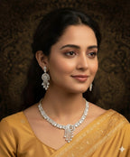 CZ Necklace Set With Earrings / Radiance of Tradition - Golden Ethnic Elegance