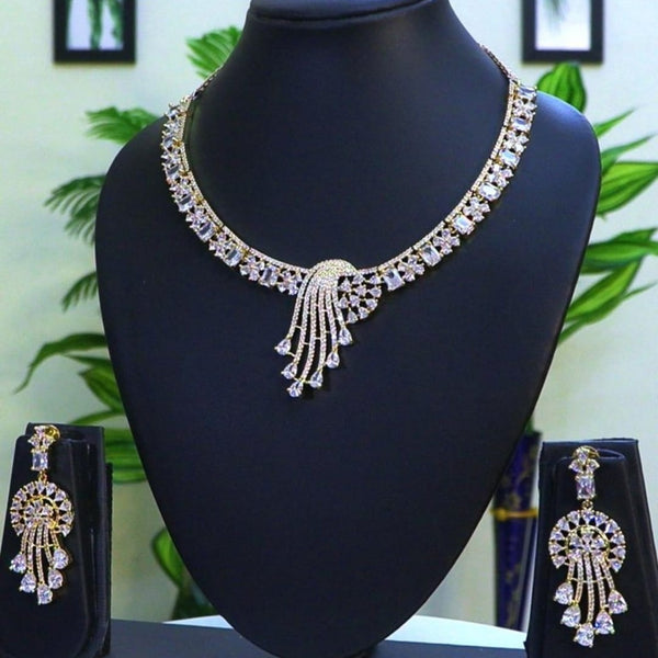 CZ Necklace Set With Earrings / Radiance of Tradition - Golden Ethnic Elegance