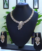 CZ Necklace Set With Earrings / Radiance of Tradition - Golden Ethnic Elegance