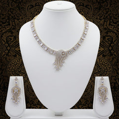 CZ Necklace Set With Earrings / Radiance of Tradition - Golden Ethnic Elegance
