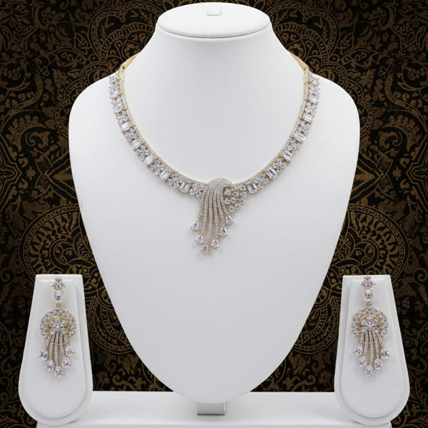 CZ Necklace Set With Earrings / Radiance of Tradition - Golden Ethnic Elegance