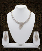 CZ Necklace Set With Earrings / Radiance of Tradition - Golden Ethnic Elegance