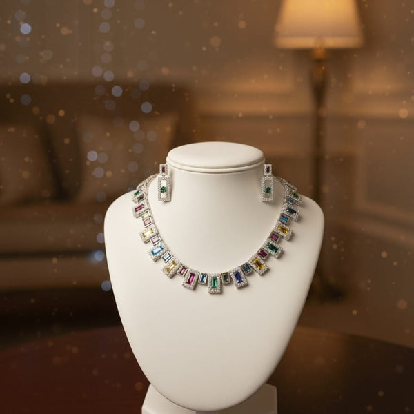 Multi - Colour CZ Necklace Set With Earrings / Light on You - Heavy on Style