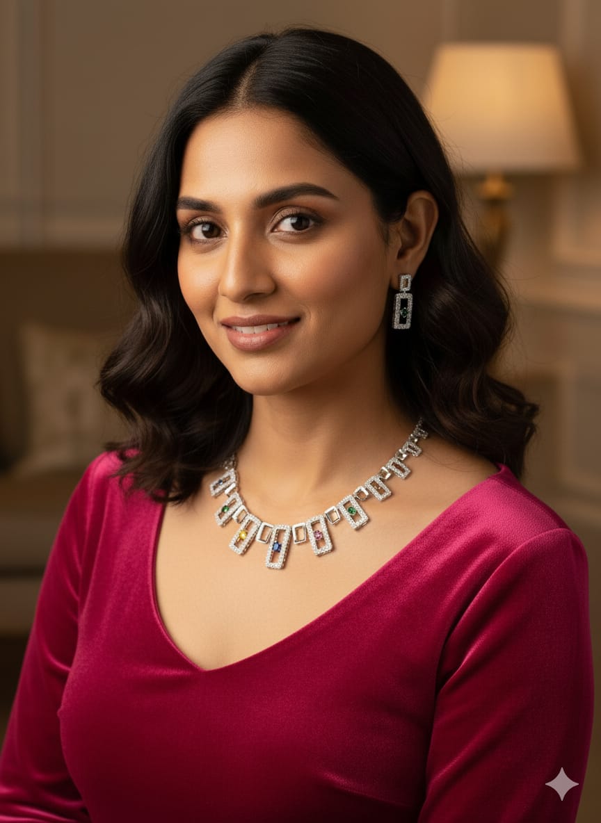 Multi - Colour CZ Necklace Set With Earrings / Light on You - Heavy on Style