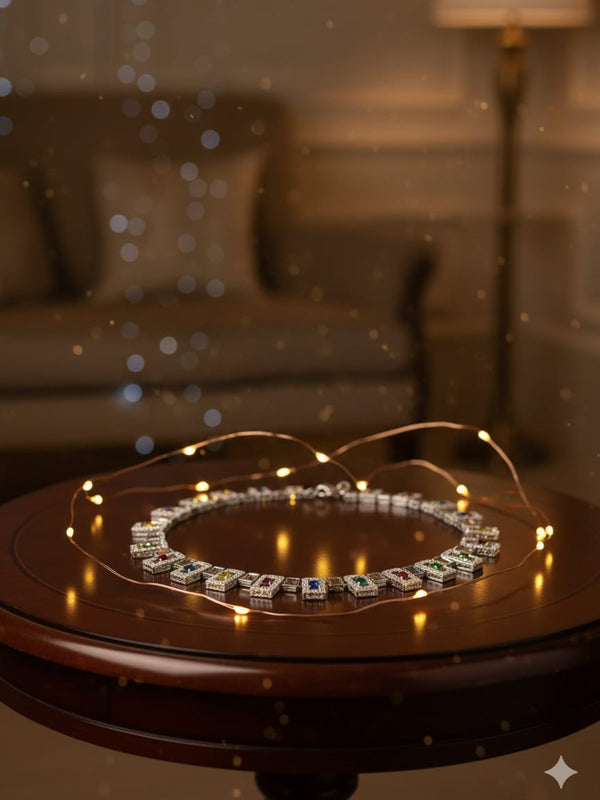 Multi - Colour CZ Necklace Set With Earrings / Light on You - Heavy on Style