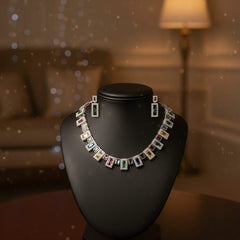 Multi - Colour CZ Necklace Set With Earrings / Light on You - Heavy on Style