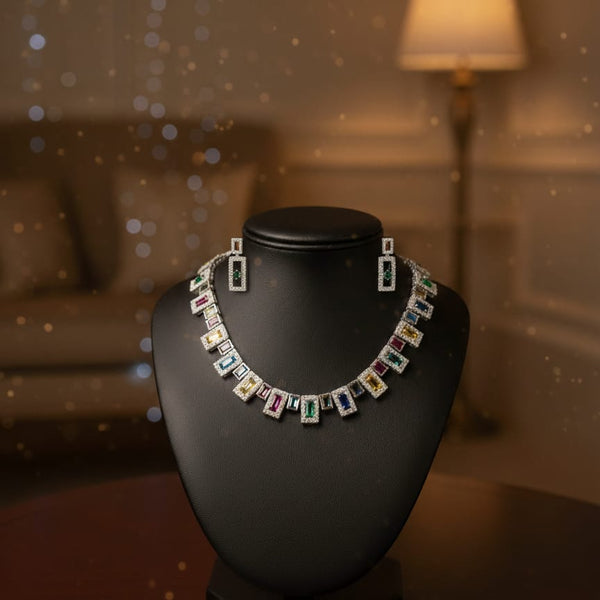 Multi - Colour CZ Necklace Set With Earrings / Light on You - Heavy on Style