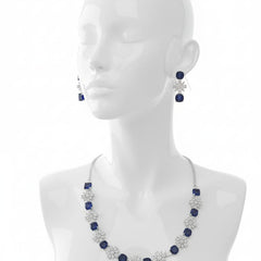 Fine Fashion Classic Necklace Set / Blue in Colour With Earrings