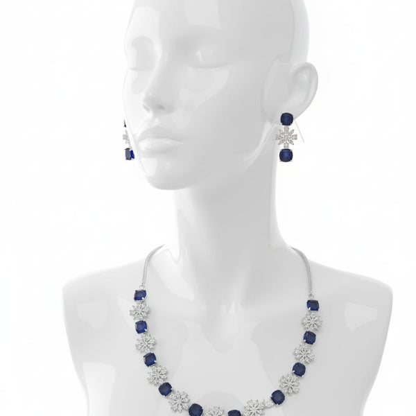 Fine Fashion Classic Necklace Set / Blue in Colour With Earrings