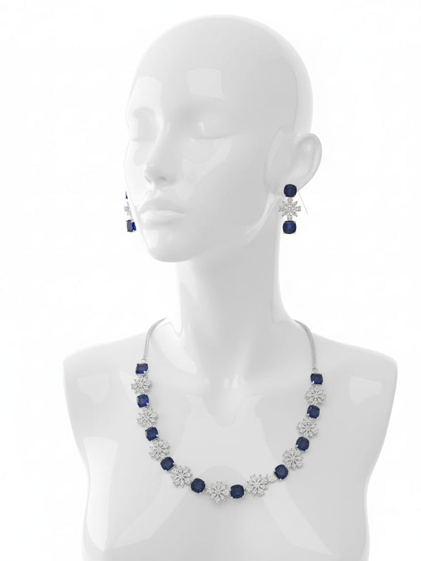 Fine Fashion Classic Necklace Set / Blue in Colour With Earrings