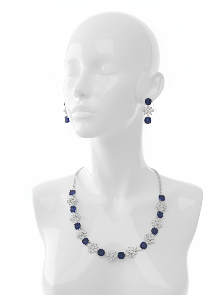 Fine Fashion Classic Necklace Set / Blue in Colour With Earrings