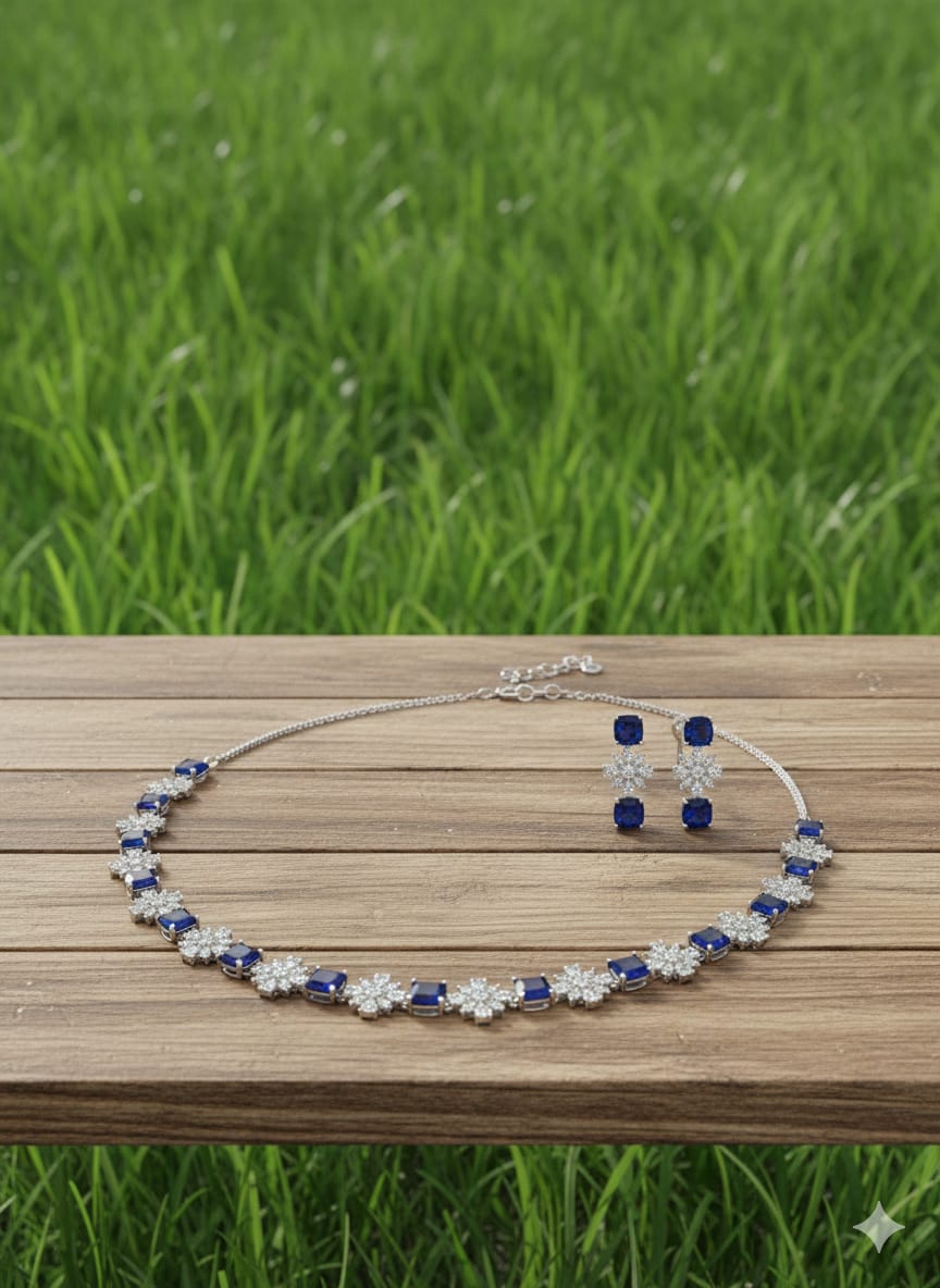 Fine Fashion Classic Necklace Set / Blue in Colour With Earrings