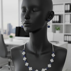 Fine Fashion Classic Necklace Set / Blue in Colour With Earrings