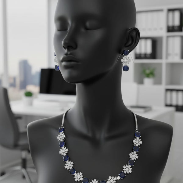 Fine Fashion Classic Necklace Set / Blue in Colour With Earrings