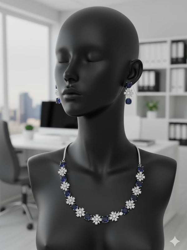 Fine Fashion Classic Necklace Set / Blue in Colour With Earrings
