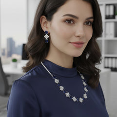 Fine Fashion Classic Necklace Set / Blue in Colour With Earrings