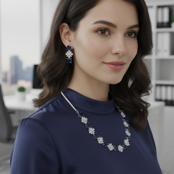 Fine Fashion Classic Necklace Set / Blue in Colour With Earrings