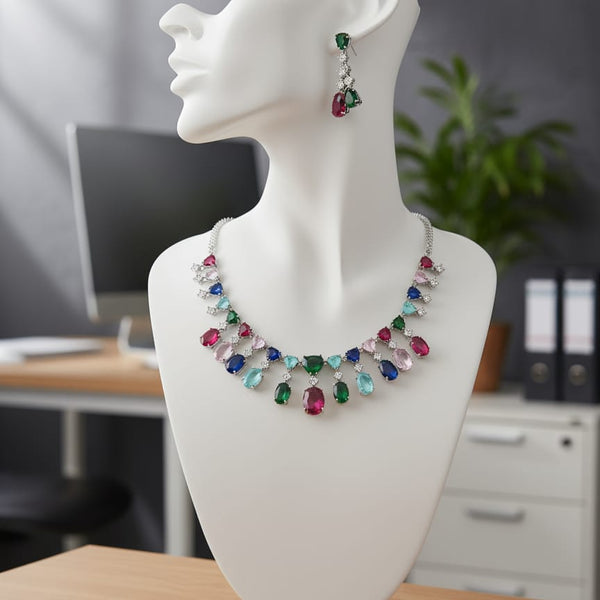 Sparkle in Every Shade / Multi - Colour CZ Set With Earrings