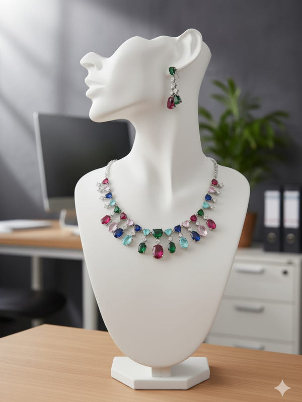 Sparkle in Every Shade / Multi - Colour CZ Set With Earrings
