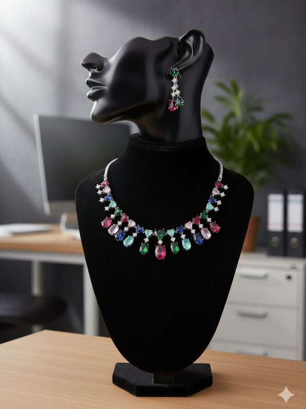 Sparkle in Every Shade / Multi - Colour CZ Set With Earrings