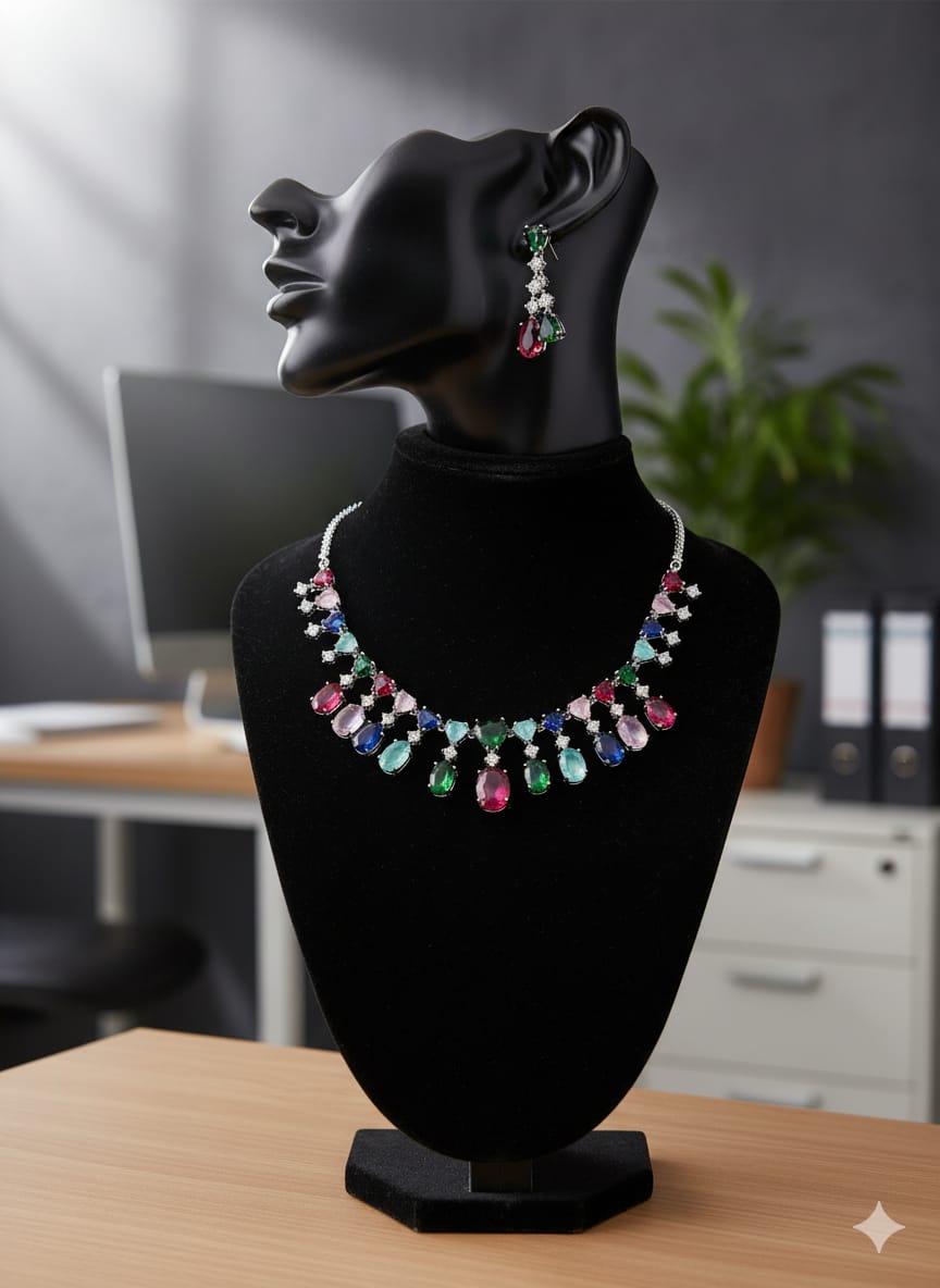 Sparkle in Every Shade / Multi - Colour CZ Set With Earrings