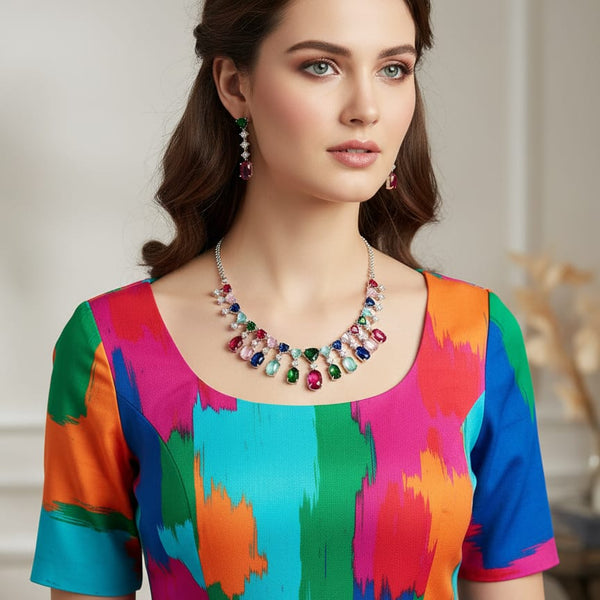 Sparkle in Every Shade / Multi - Colour CZ Set With Earrings