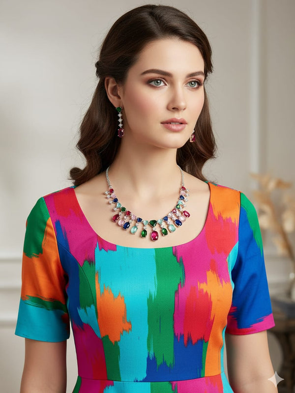 Sparkle in Every Shade / Multi - Colour CZ Set With Earrings