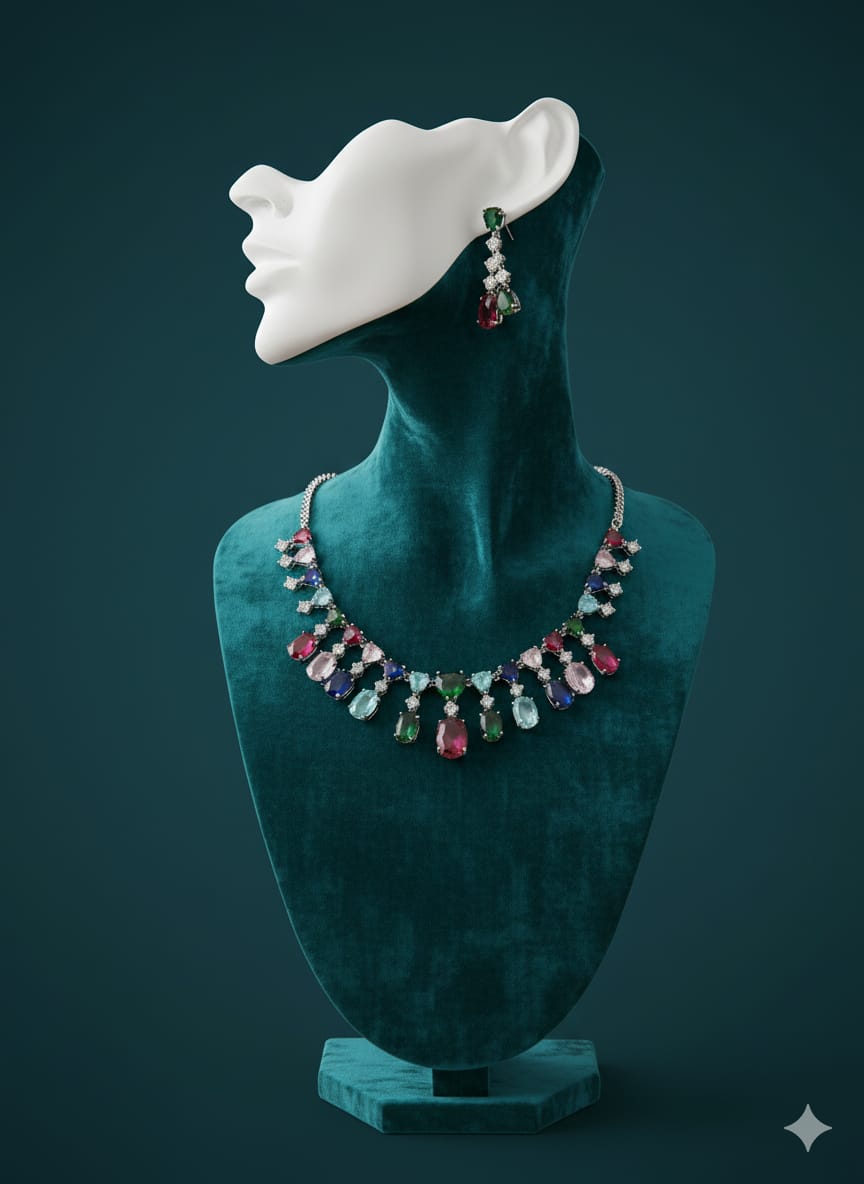 Sparkle in Every Shade / Multi - Colour CZ Set With Earrings