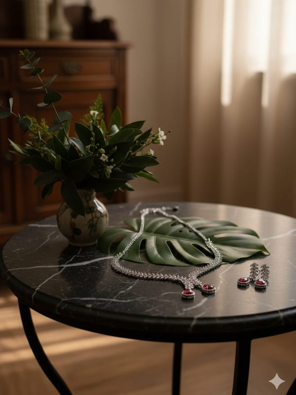 Classic Beauty Meets Ruby Red Shine With Earrings