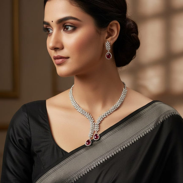 Classic Beauty Meets Ruby Red Shine With Earrings